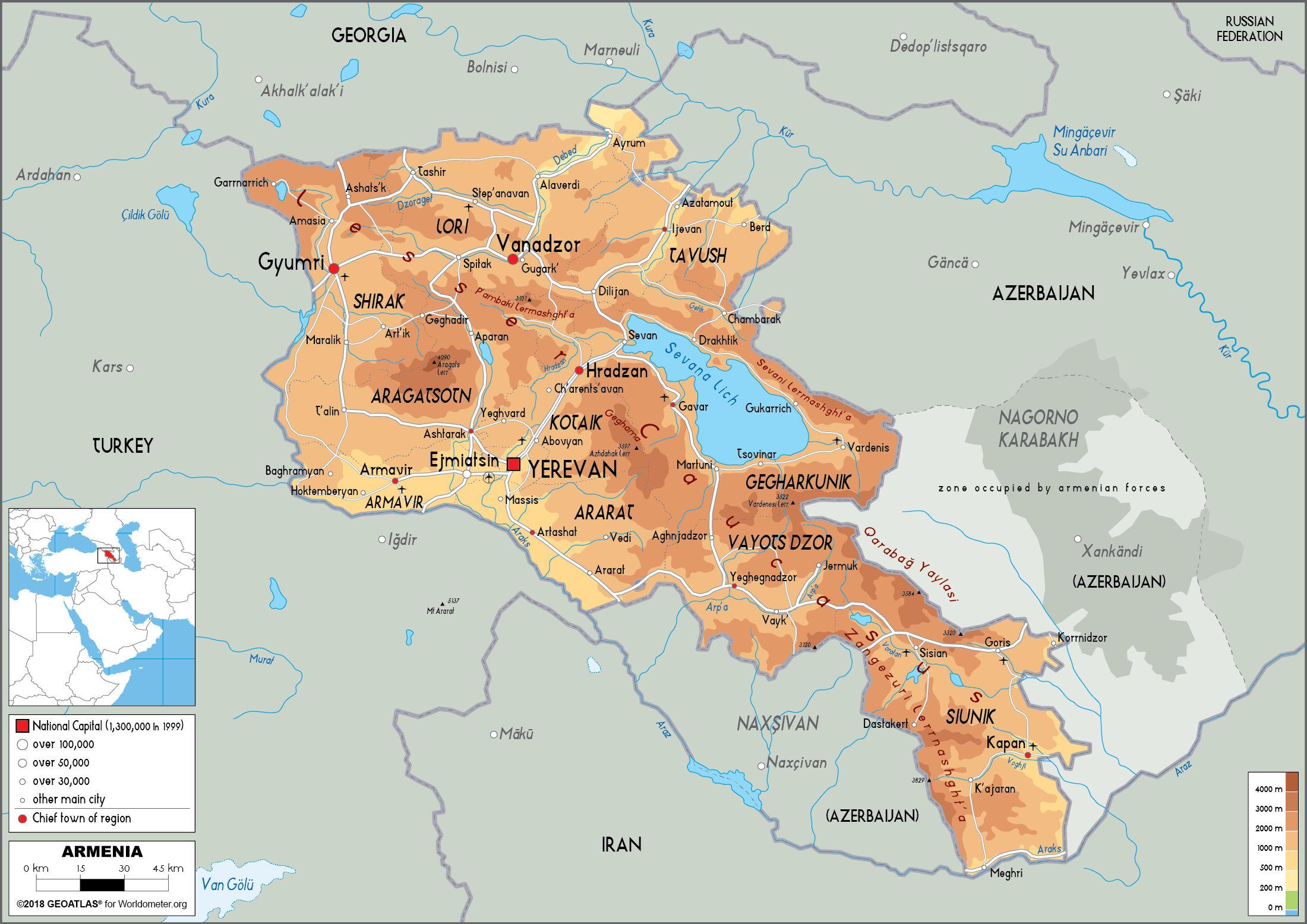 Armenia Physical Map 