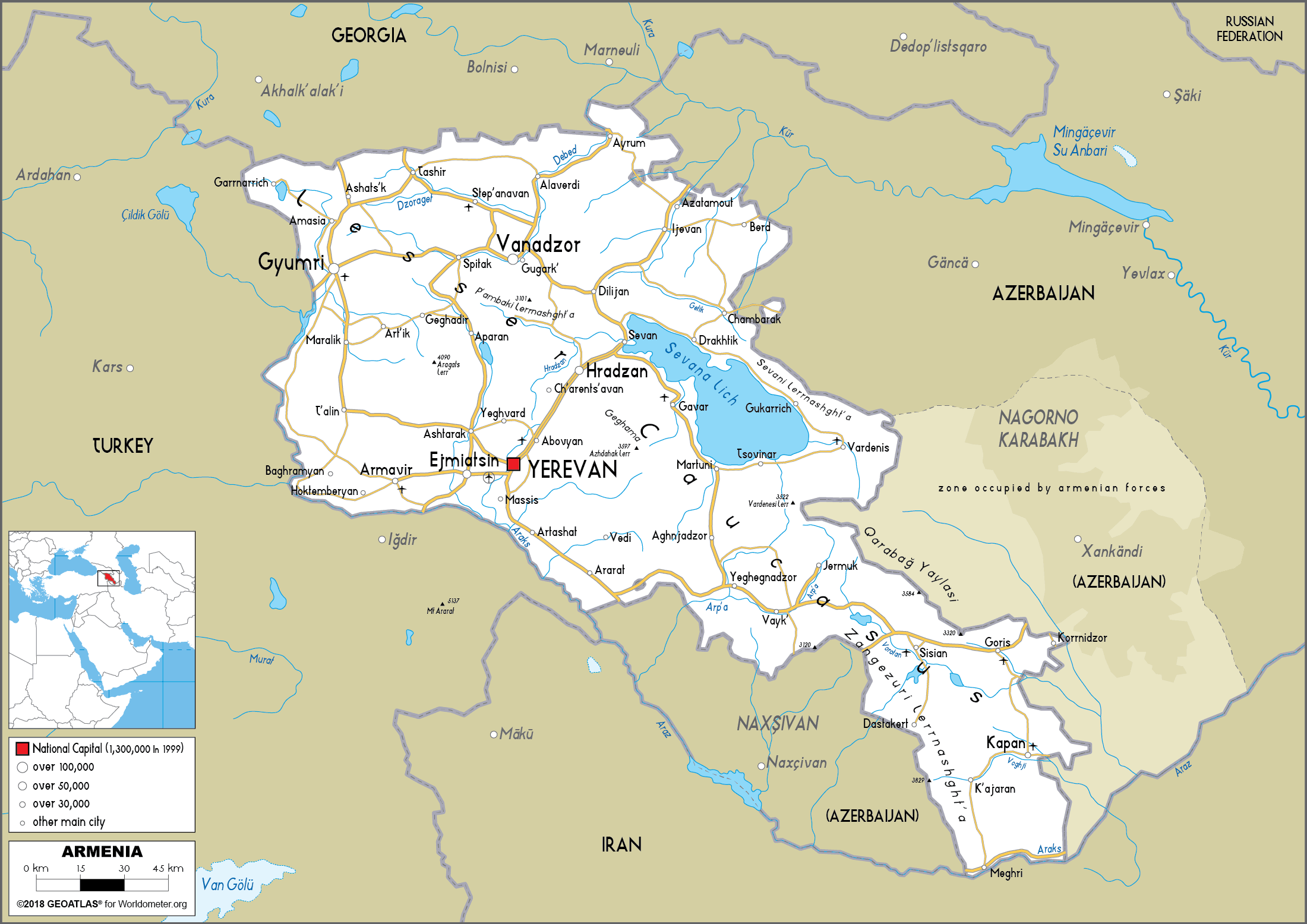 Large size Physical Map of Armenia - Worldometer