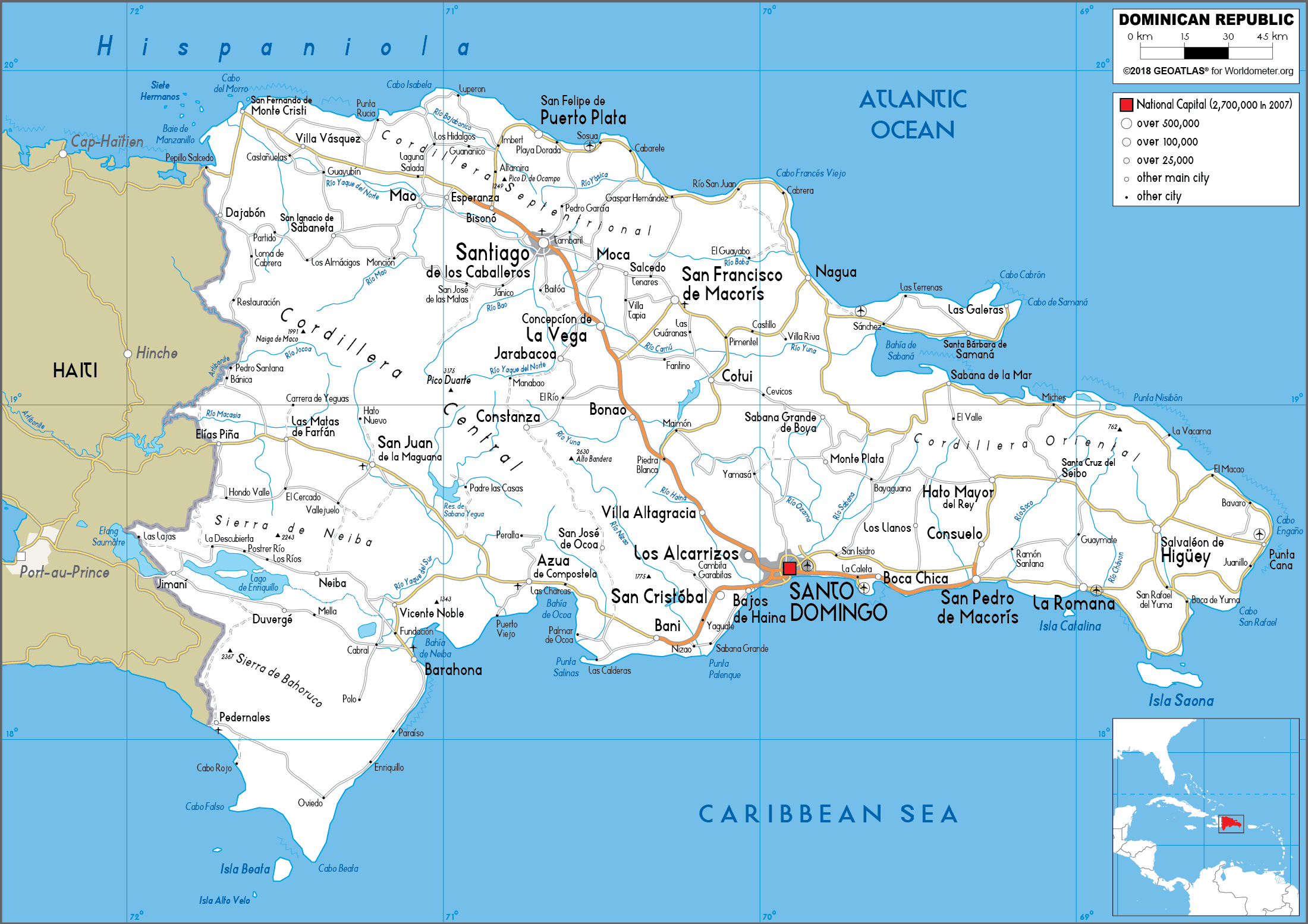 maps of dominican republic Dominican Republic Map Road Worldometer maps of dominican republic