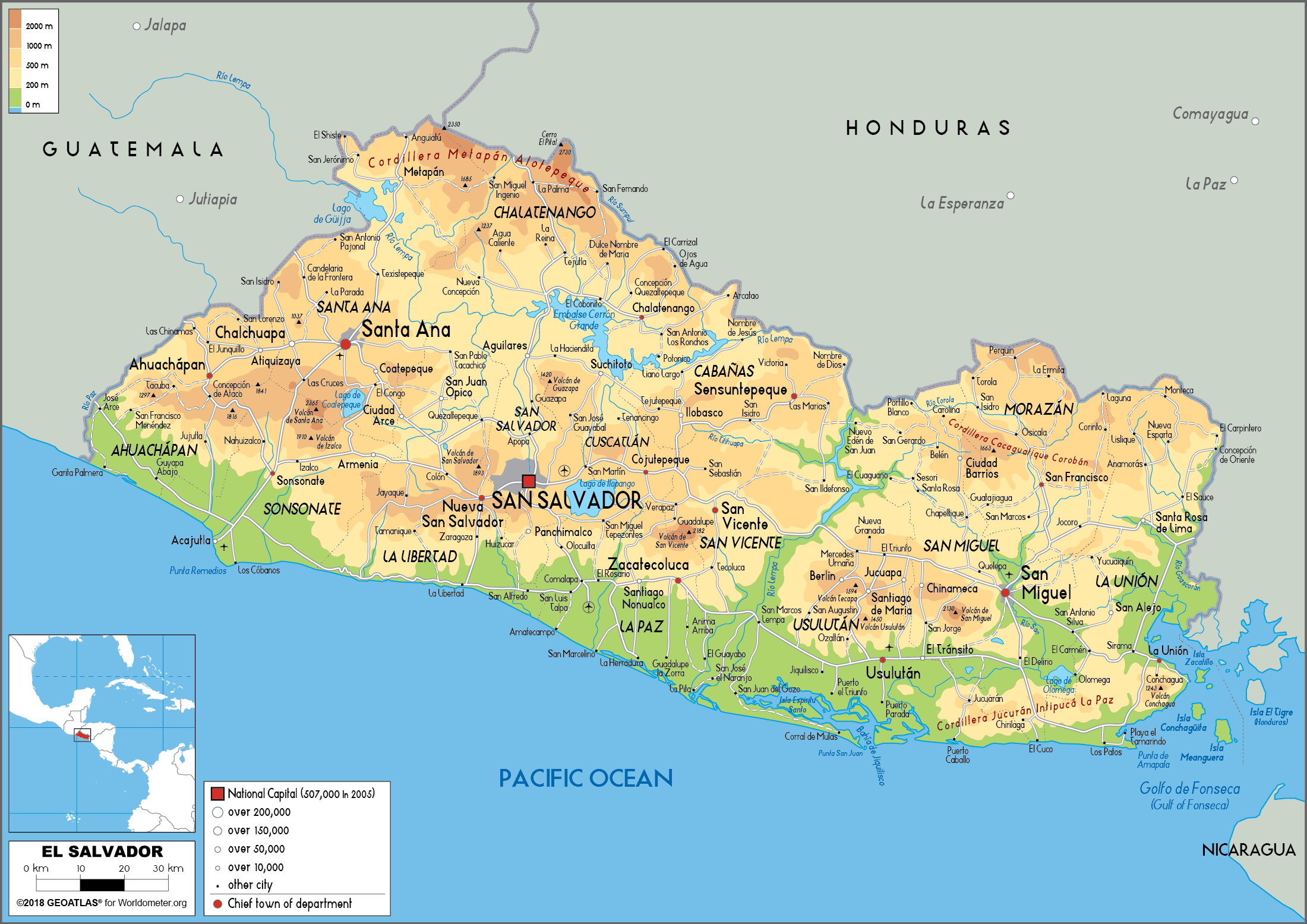 El Salvador Physical Map 
