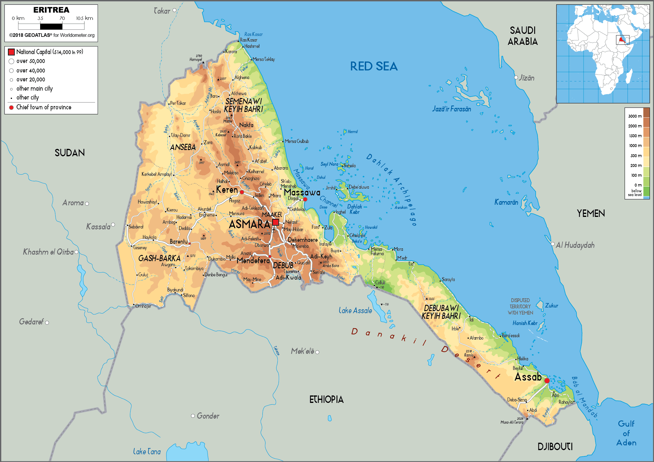 Eritrea Physical Map 
