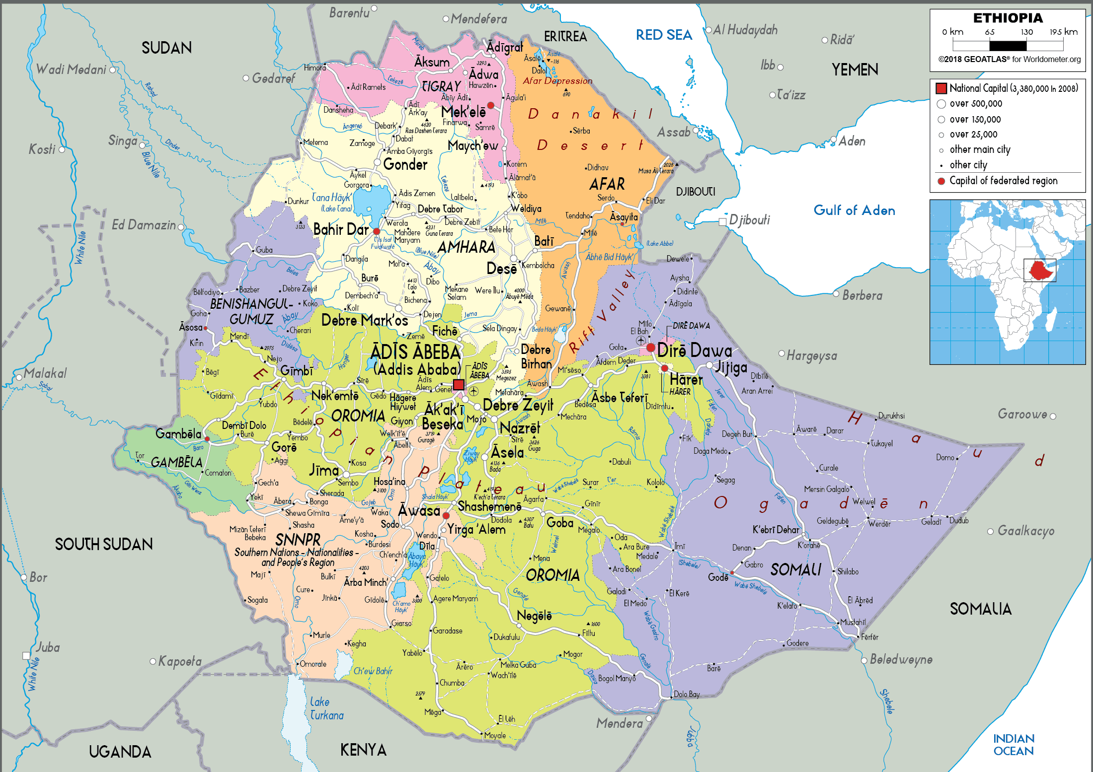 Ethiopia Political Map 