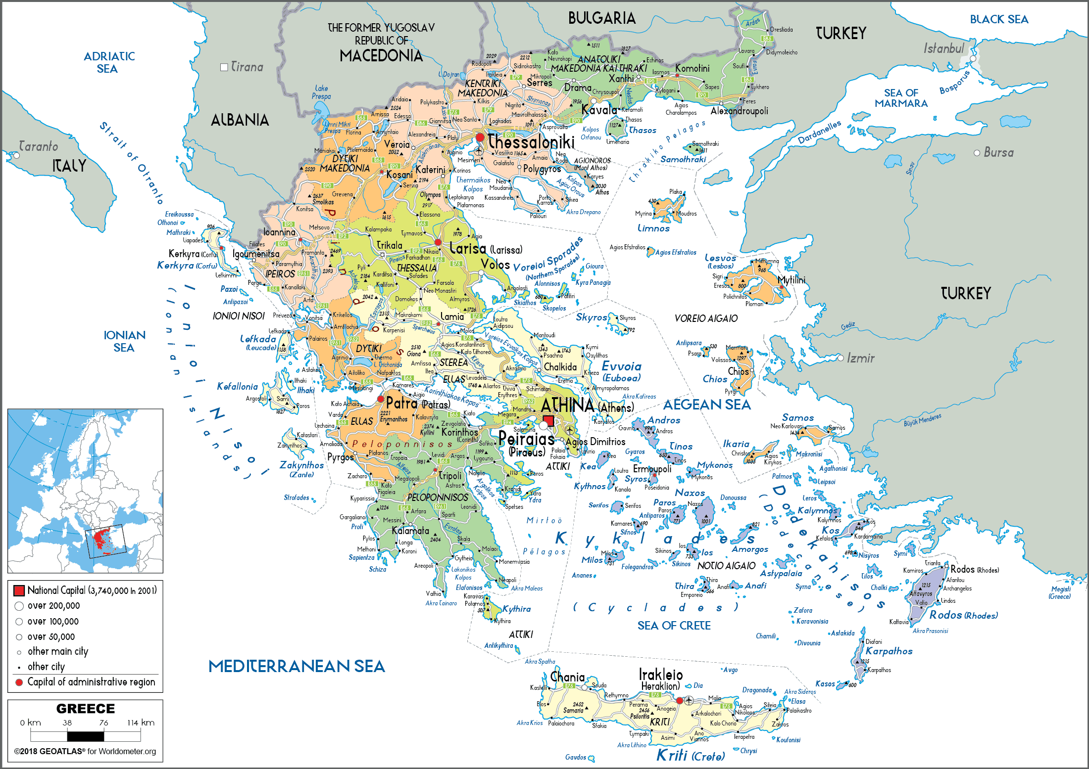 Political Map Of Greece Greece Map (Political)   Worldometer