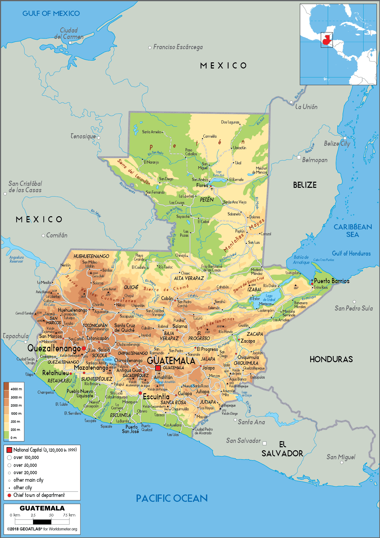 Guatemala Map (Physical) - Worldometer
