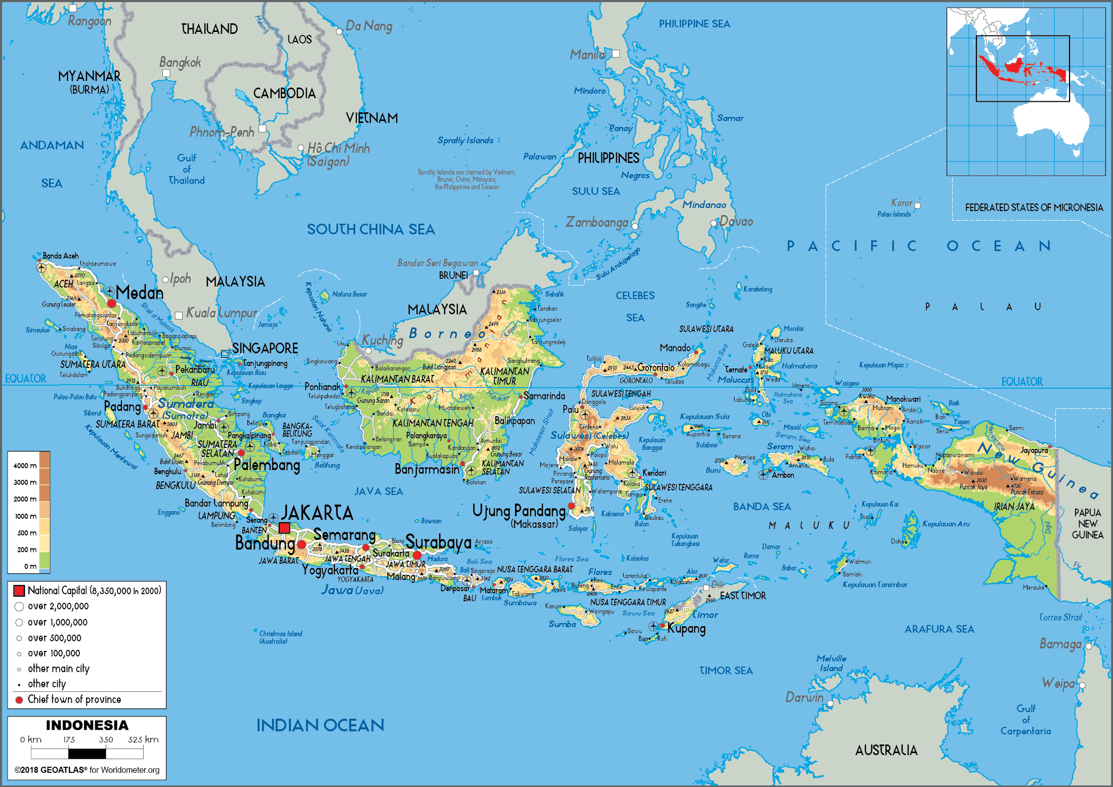  Indonesia  Map  Physical Worldometer