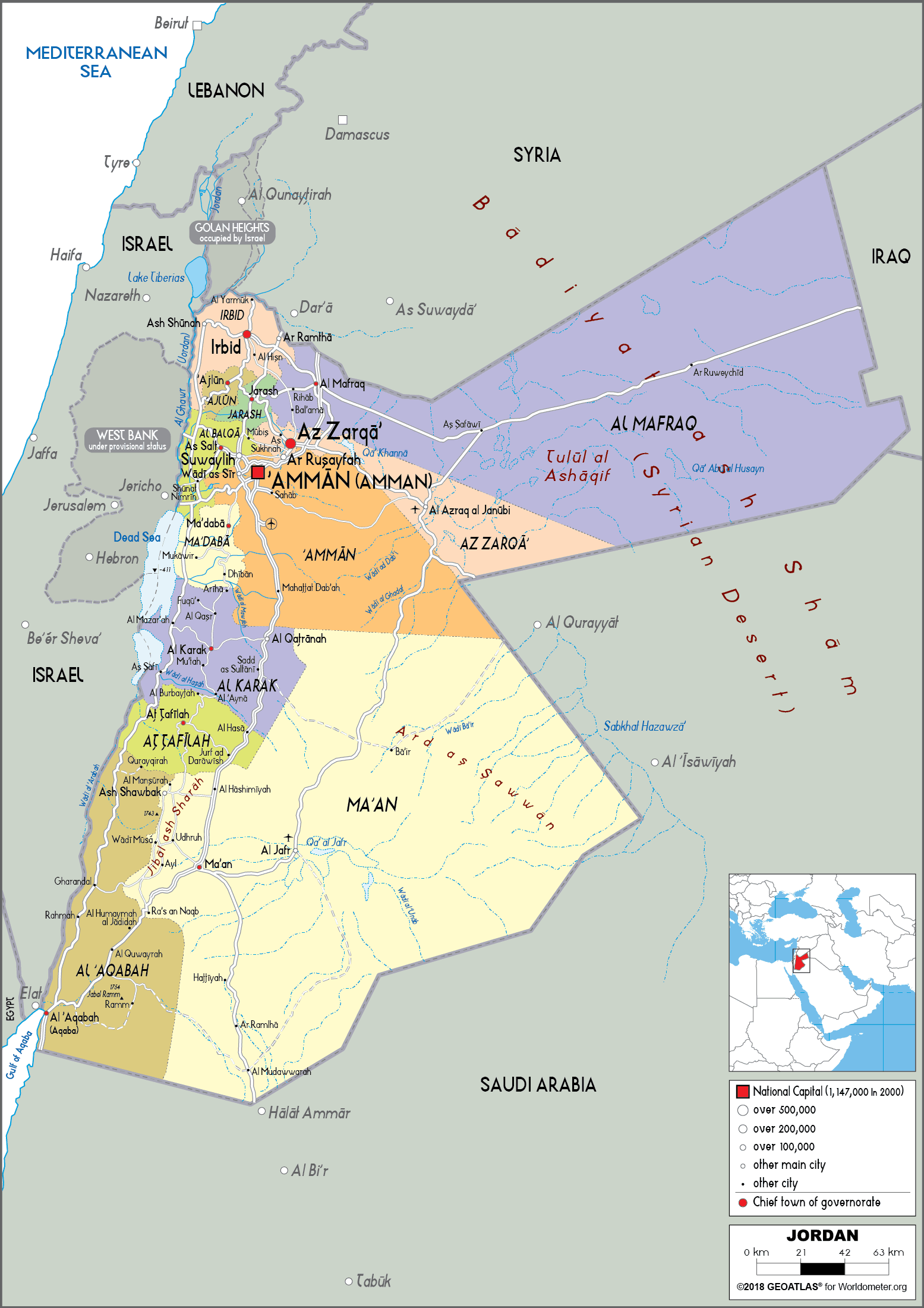 Jordan Map (Political) - Worldometer