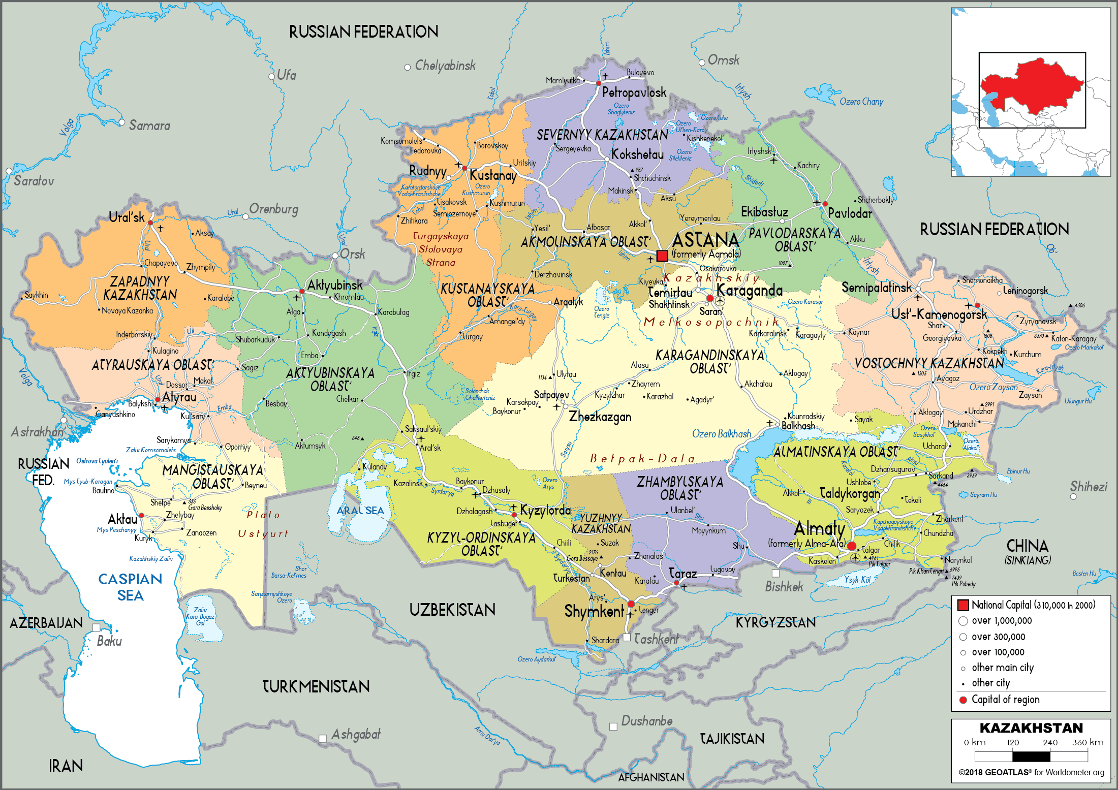 Kazakhstan Map (Political) - Worldometer