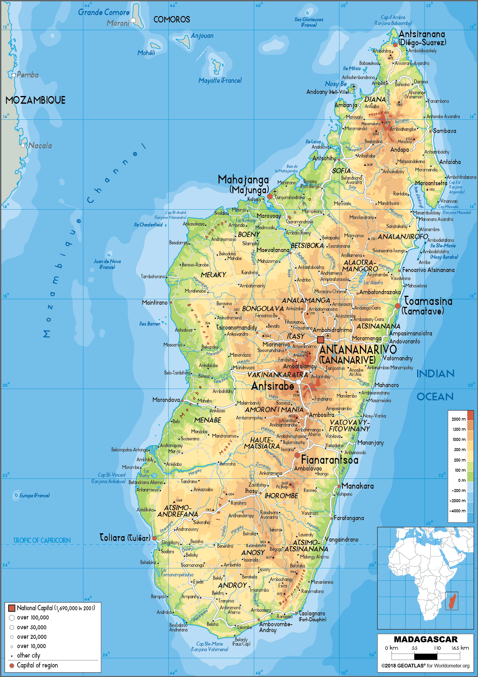 Physical Map Of Madagascar Madagascar Map (Physical) - Worldometer