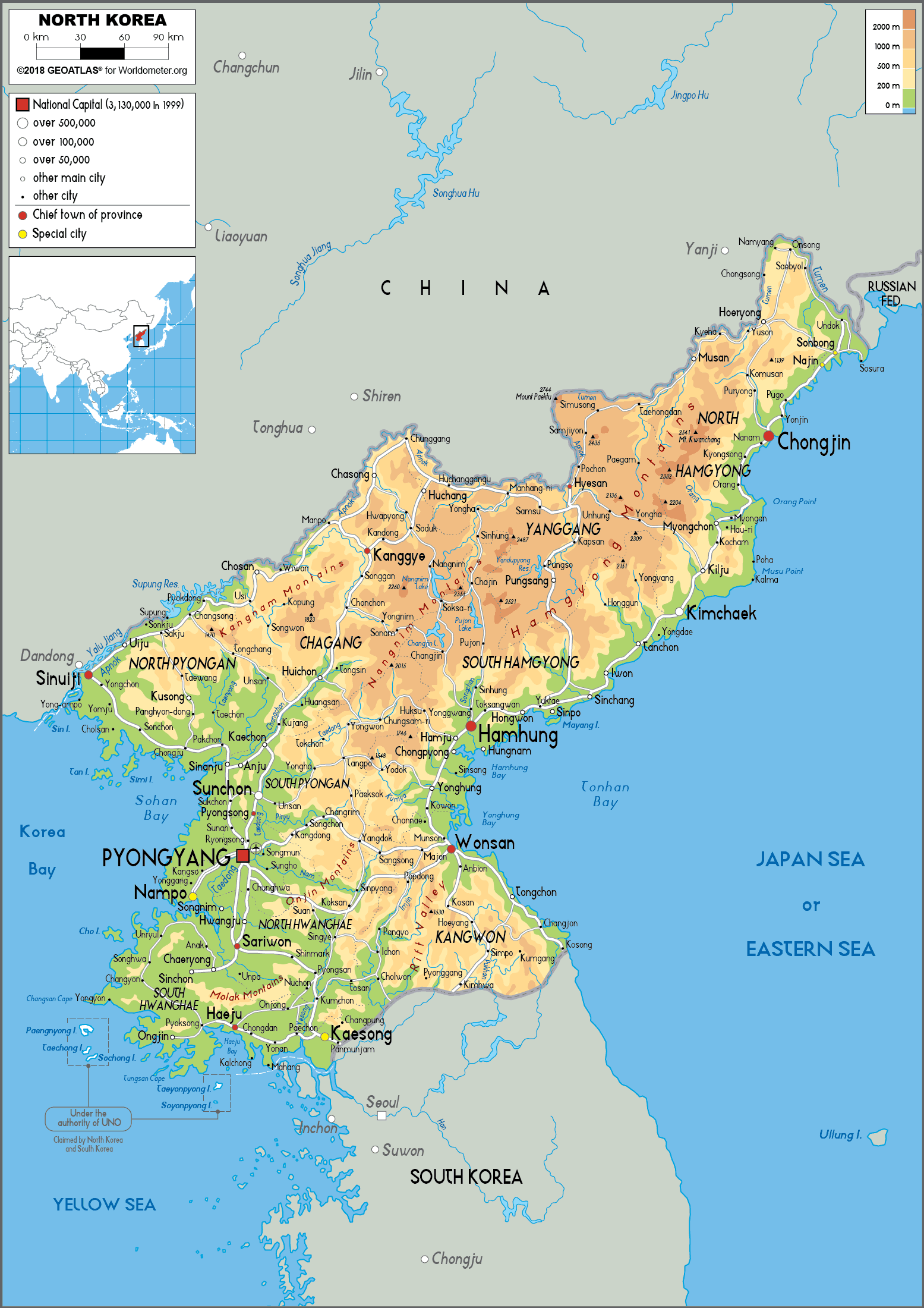 North Korea Map (Physical) - Worldometer