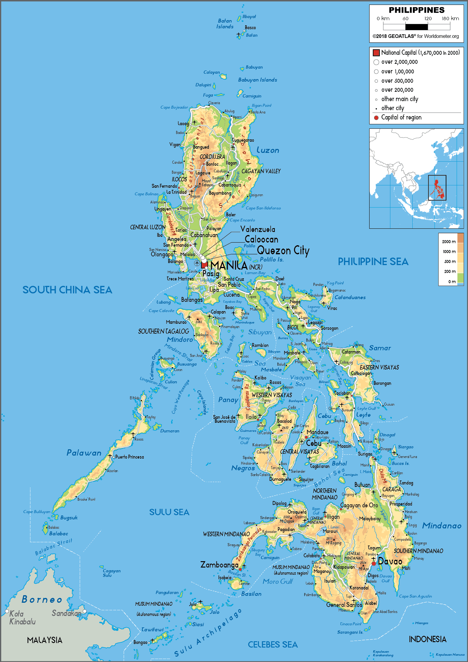 Large size Physical Map of the Philippines - Worldometer