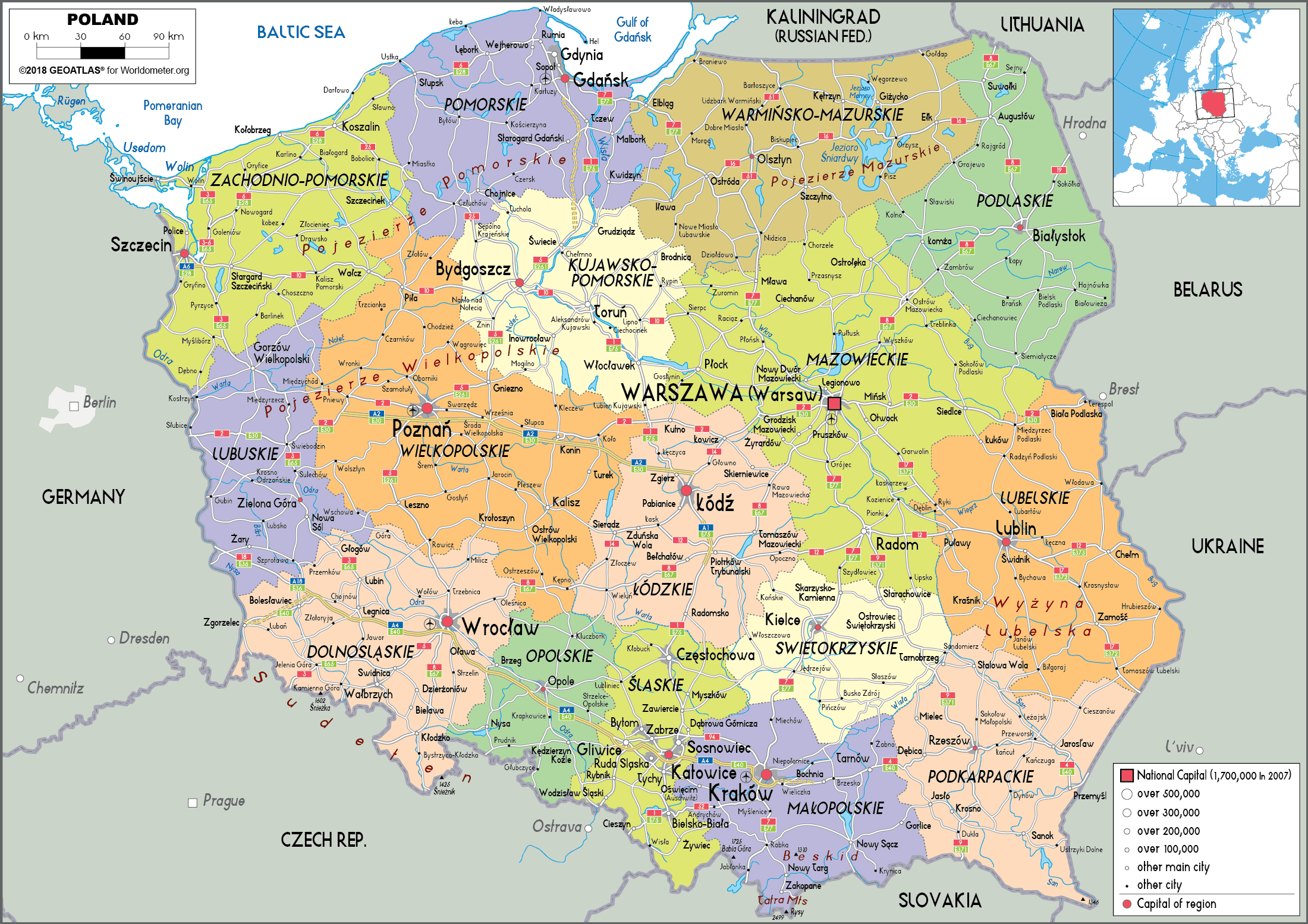 Large size Political Map of Poland - Worldometer