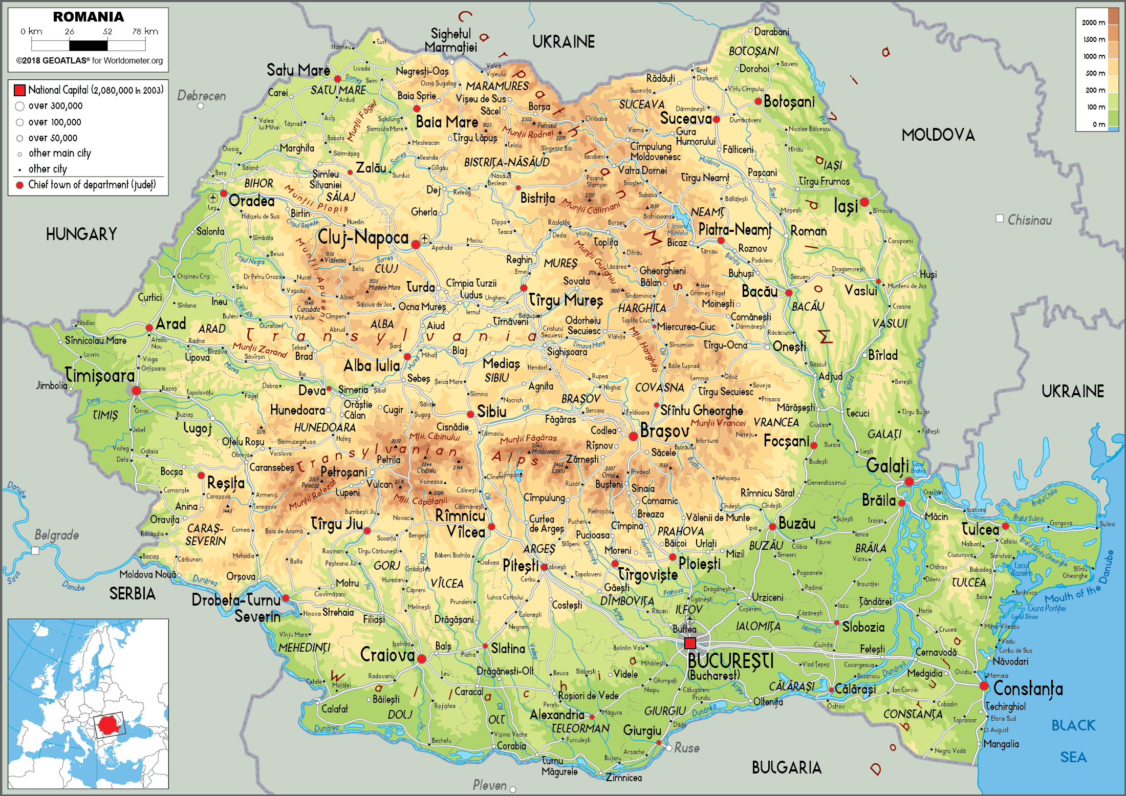 Romania Physical Map 
