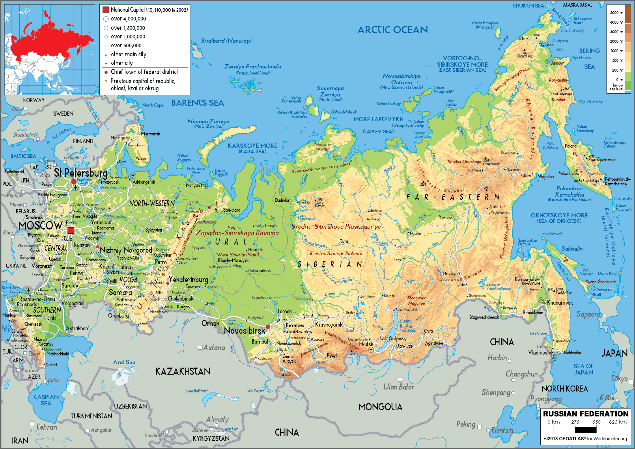 Russia Map Physical Worldometer