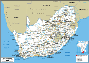 South Africa Map (Physical) - Worldometer