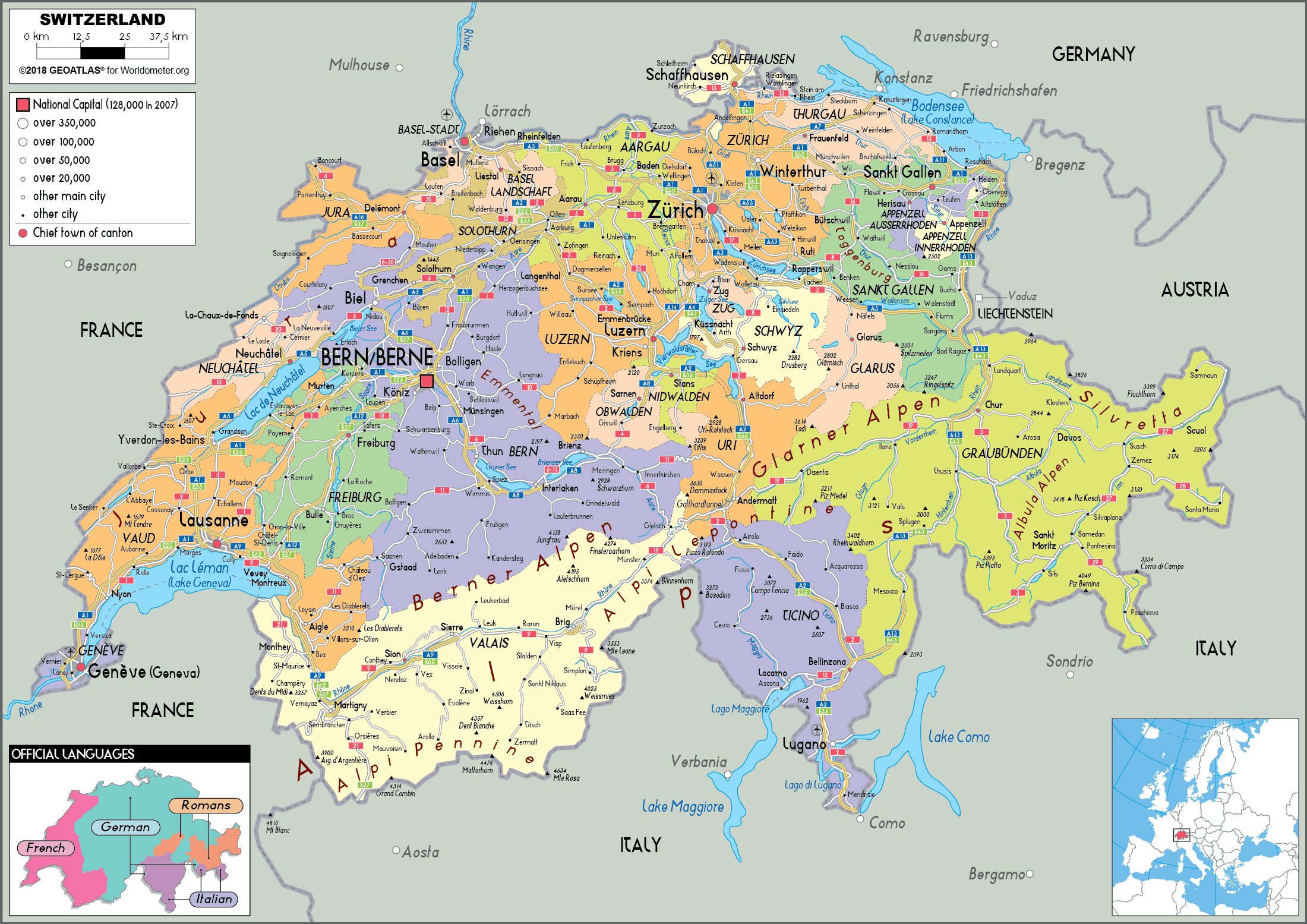 Switzerland Political Map 