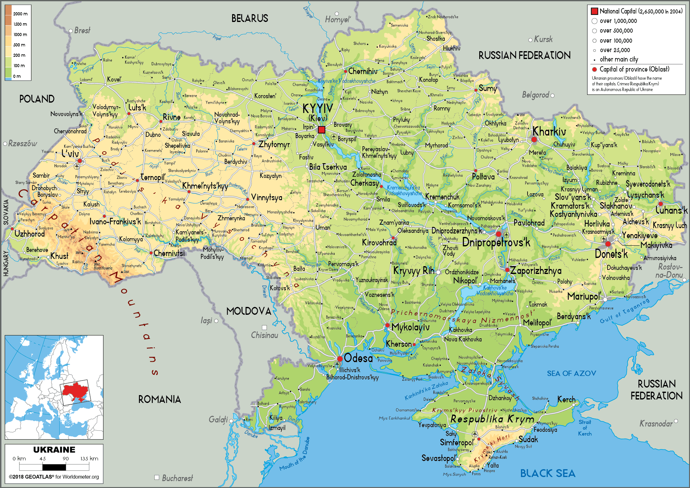 Ukraine Map Physical Worldometer