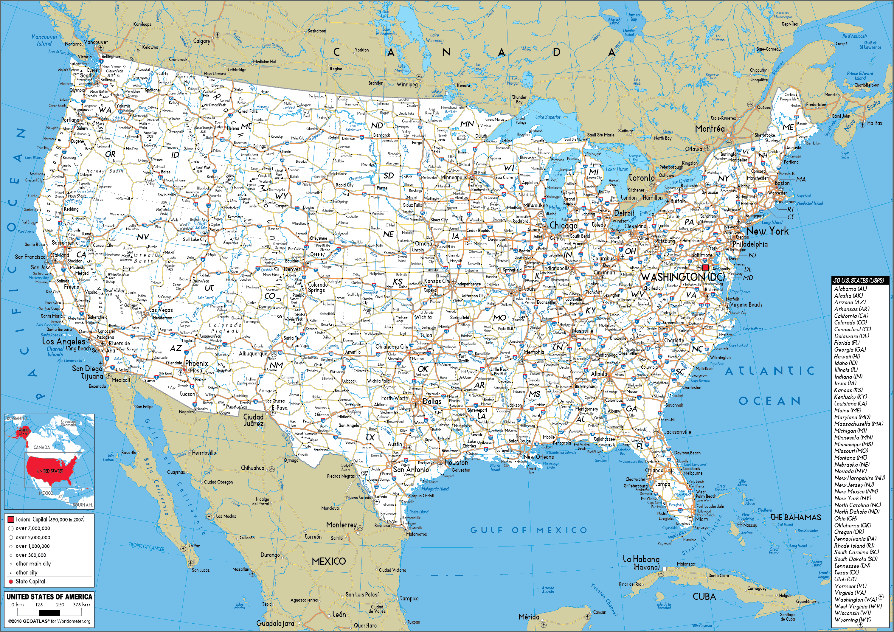Road Map Of The United States United States Map (Road)   Worldometer