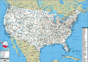 United States Map (Physical) - Worldometer